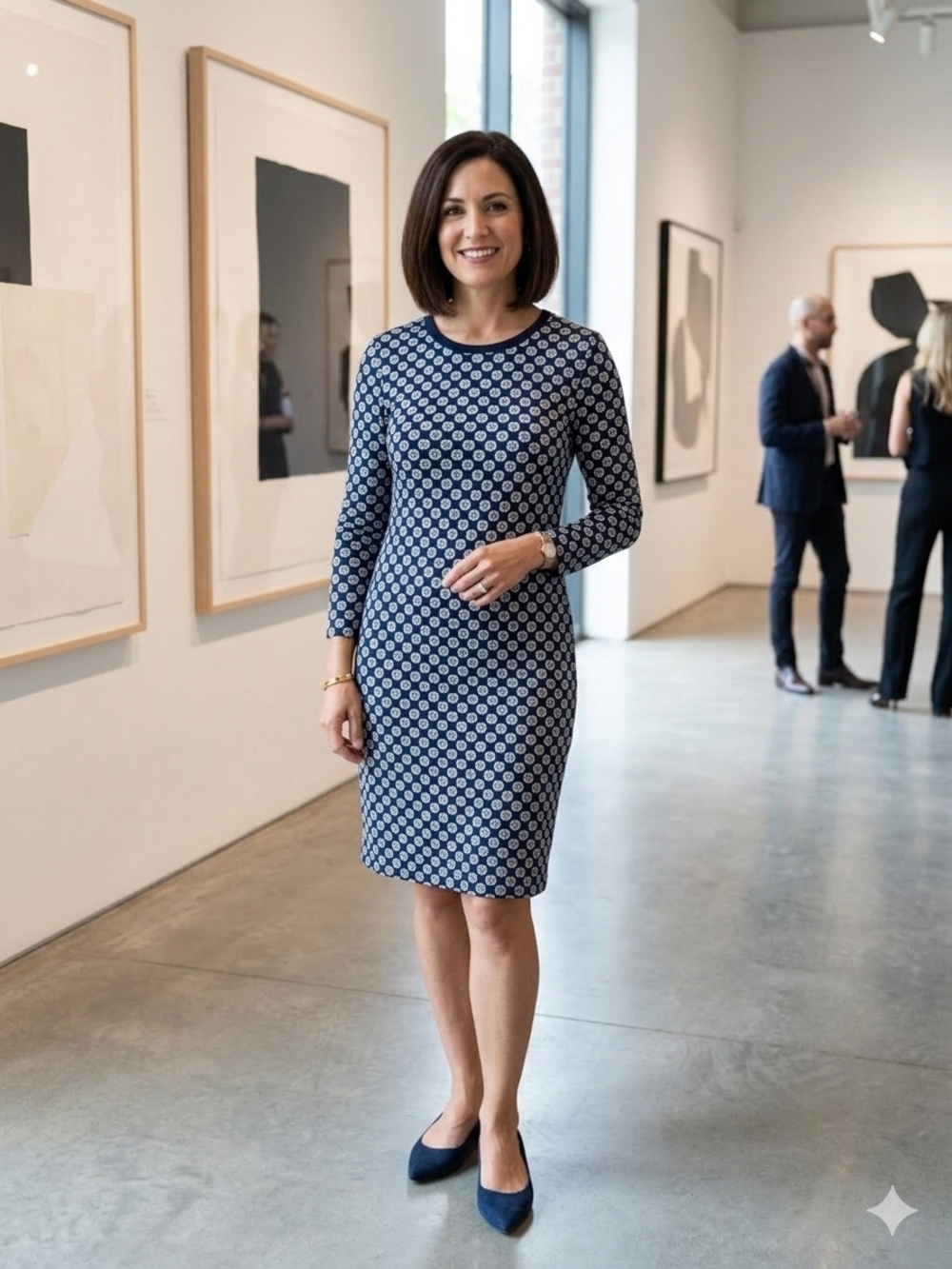 Lauren Ralph Lauren Dress SiRalph Lauren Navy Geometric Long Sleeve Sheath Dress